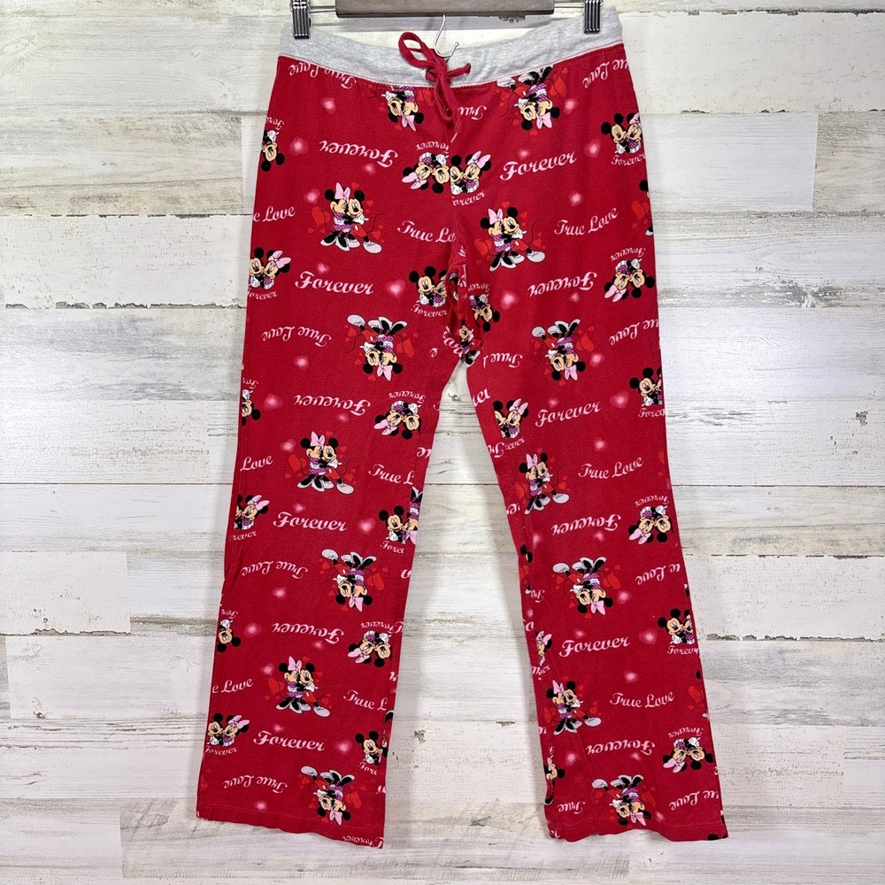 Disney Womens Red 100% Cotton Mickey Minnie True Love Pajama Lounge Pants Size M